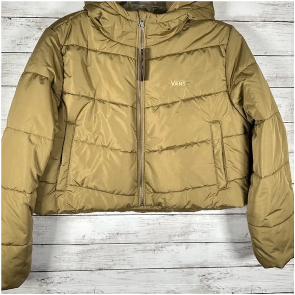 VANS Cropped Hooded Puffer MTE Foundry Jacket Olive Green XL NWT $110 - Picture 3 of 5